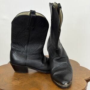 Durango Black Leather Western Cowboy Boots Silver Toe Cap Stitching Mens 11